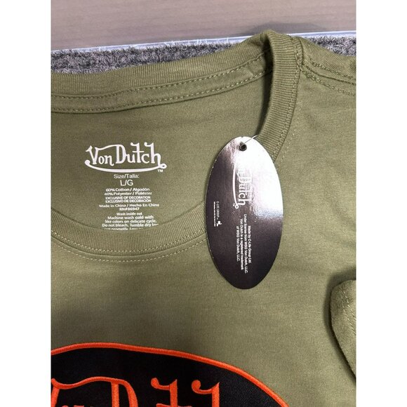 Von Dutch Olive Green T-Shirt M Logo Embroidery Front Print Back Casual Wear Dur - Picture 4 of 5